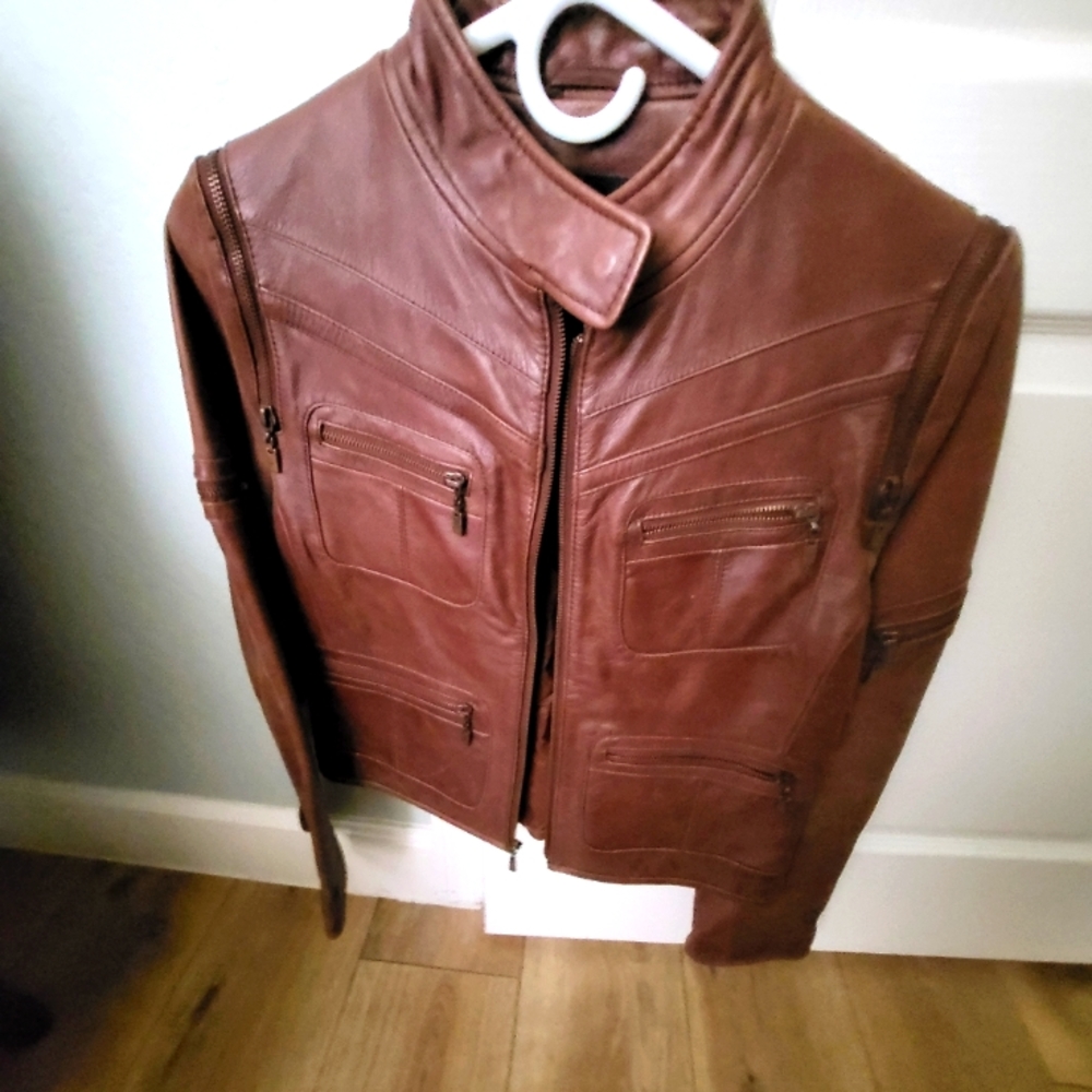 Kenneth Cole Reaction banded collar leather jacket